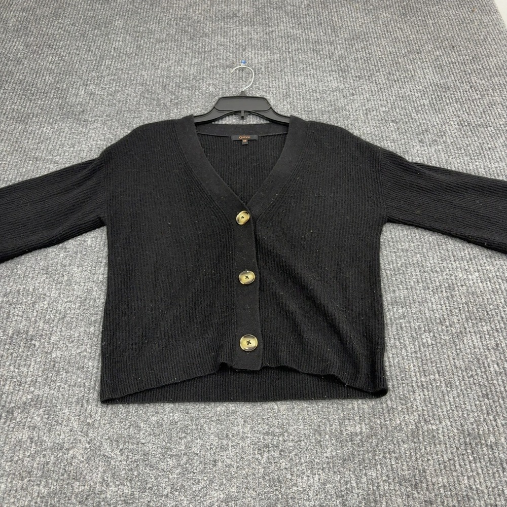 Quince Cardigan Womens XS Black Wool Alpaca Ribbed VNeck Button Front Minimalist